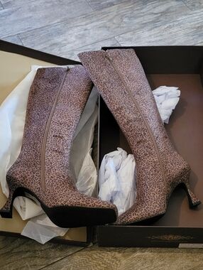 Jeffrey Campbell Checkmate Cheetah Print Knee High Boots Mobwife Indie Sleeze